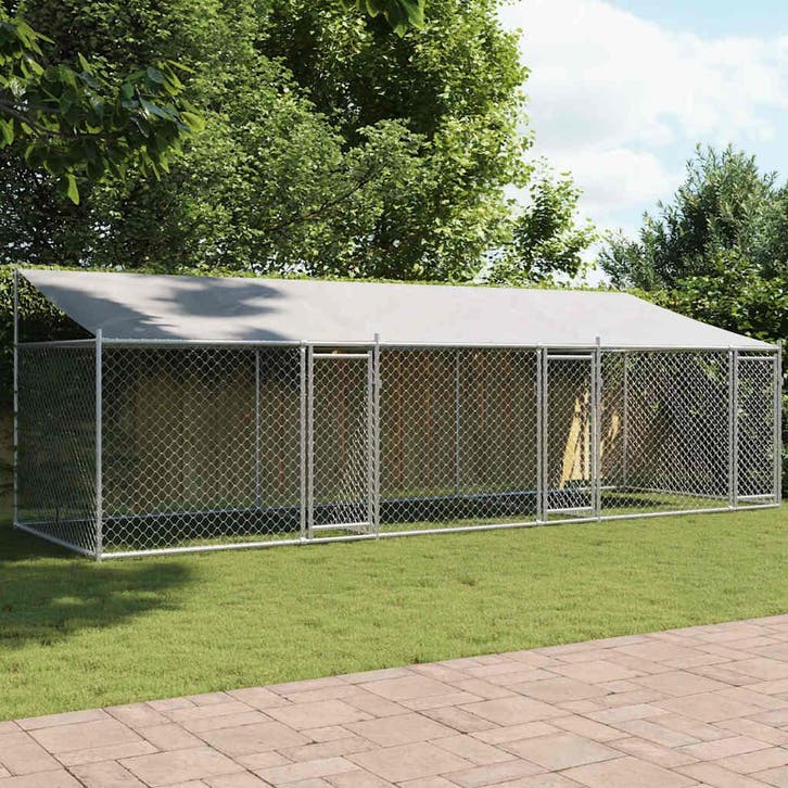 vidaXL Hondenhok met dak en deuren 6x2x2 m gegalvaniseerd, Animaux & Accessoires, Caisses pour chiens, Envoi