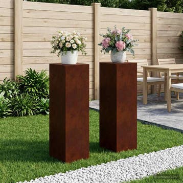 vidaXL Plantenstand 2 pcs Roestkleurig 30 x 30 x 100 cm, Verzenden
