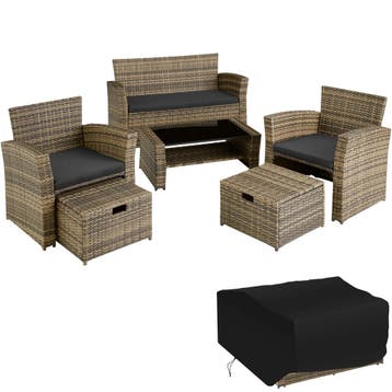 tectake Wicker zitgroep Modena 3+2+1 met beschermhoes - natu, Verzenden, Nieuw