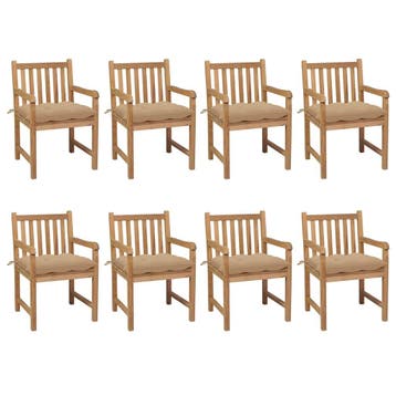 vidaXL Tuinstoelen 8 st met beige kussens massief teakhout, Verzenden, Nieuw