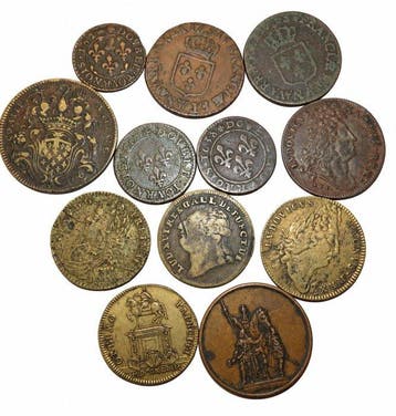 Frankrijk. Lot de 12 monnaies et jetons anciens, réunissant