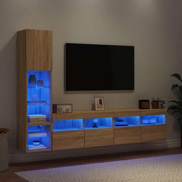 vidaXL 4-delige Tv-wandmeubelset met LED bewerkt hout sonoma, Verzenden, Nieuw