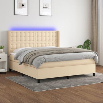 vidaXL Boxspring met matras en LED stof crèmekleurig 160x200, Verzenden, Nieuw