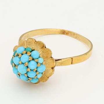 Bague - 14 carats Or jaune - turquoise, Nieuw