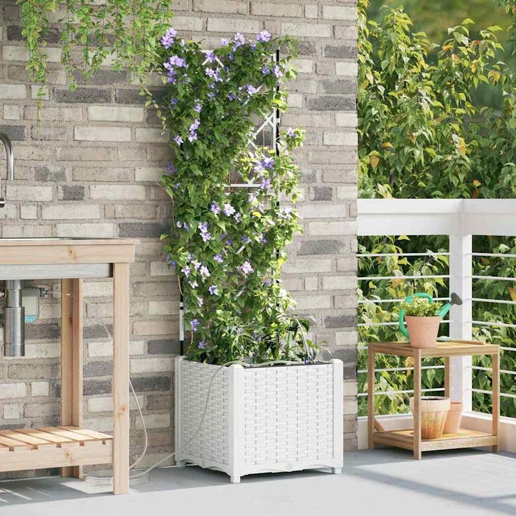 vidaXL Tuin Plantpot Wit 40 x 40 x 142 cm Kunststof, Tuin en Terras, Bloempotten, Nieuw, Verzenden