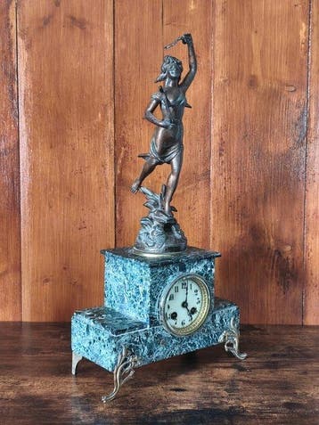 Figurale pendule - Art Nouveau Zinklegering, Marmer -