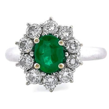Ring - 18 karaat Witgoud Smaragd - Diamant, Nieuw