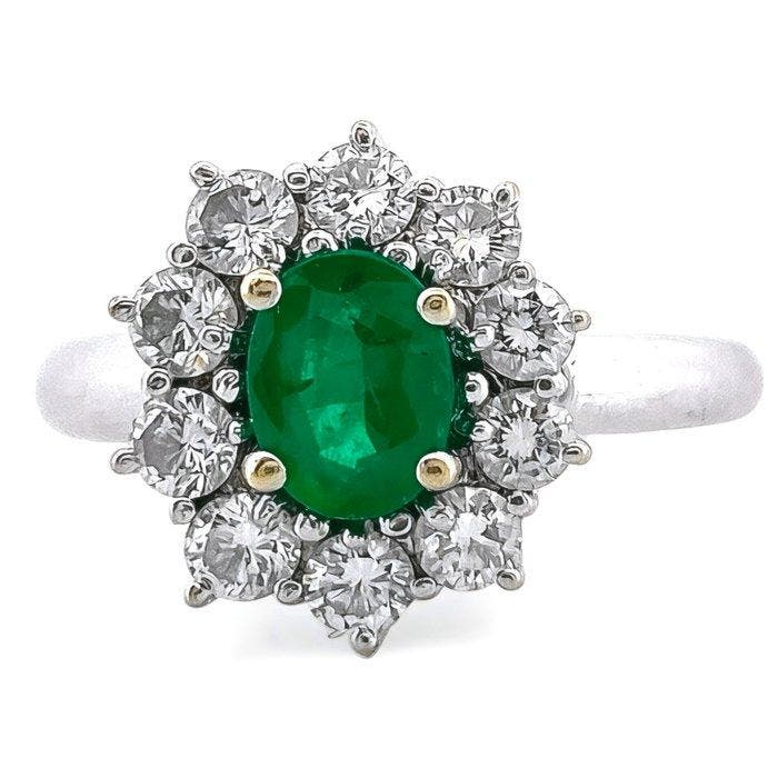 Ring - 18 karaat Witgoud Smaragd - Diamant, Bijoux, Sacs & Beauté, Bagues