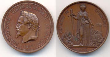 Brons medaille Besuch der Handelskammer 1867 Frankreich:, Verzenden