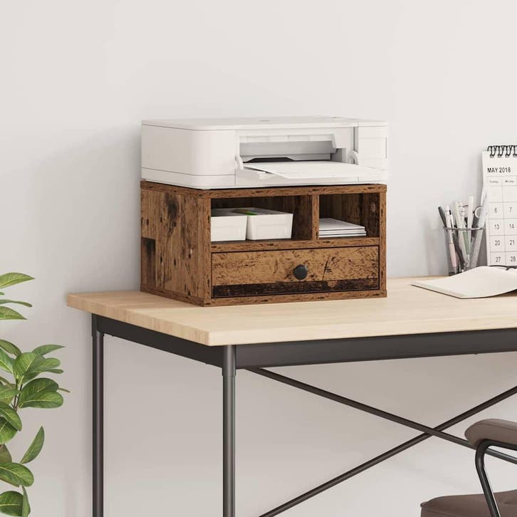 vidaXL Printerstand met lade Oud Hout 40 x 32 x 24 cm, Computers en Software, Printers, Nieuw, Verzenden