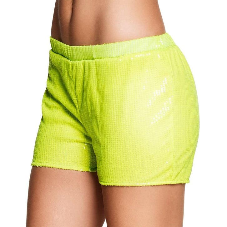 Korte Broek Pailletten Neongeel M, Hobby en Vrije tijd, Feestartikelen, Nieuw, Verzenden