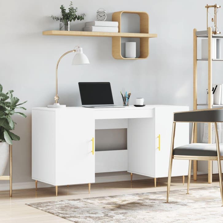 vidaXL Bureau 140x50x75 cm bewerkt hout wit, Maison & Meubles, Bureaux, Envoi