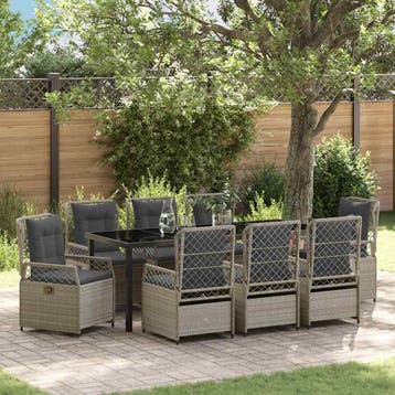 vidaXL Tuin Eettafel Set 9 st Lichtgrijs poly rattan, Verzenden, Nieuw