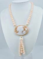 Corail - Argent - Collier - Corail rose et camée