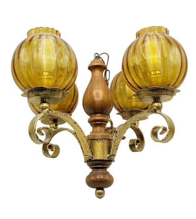 Plafondlamp - IJzer, Hout - Paperback, Antiek en Kunst, Curiosa en Brocante