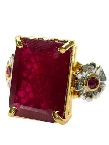Zonder minimumprijs - Ring - 9 kt. Zilver, Geel goud Robijn