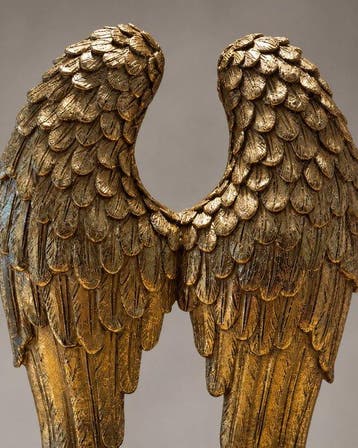 Sculpture, Engelenvleugels op sokkel – goudkleurig -
