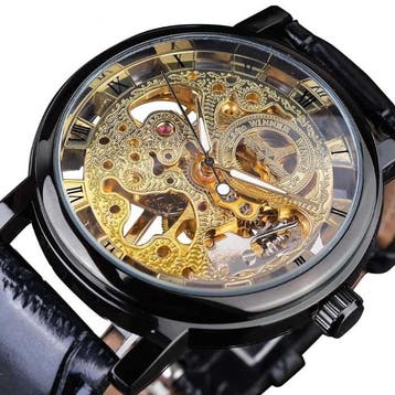 Gouden Kast Luxe Horloge voor Heren - Leren Bandje, Verzenden