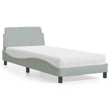 vidaXL Bed met matras Dover fluweel lichtgrijs 90x200 cm, Huis en Inrichting, Verzenden, Nieuw