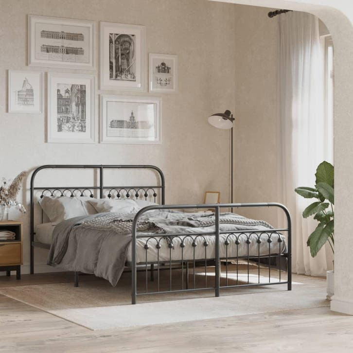 vidaXL Bedframe met hoofd- en voeteneinde metaal zwart, Huis en Inrichting, Slaapkamer | Bedden, Nieuw, Verzenden
