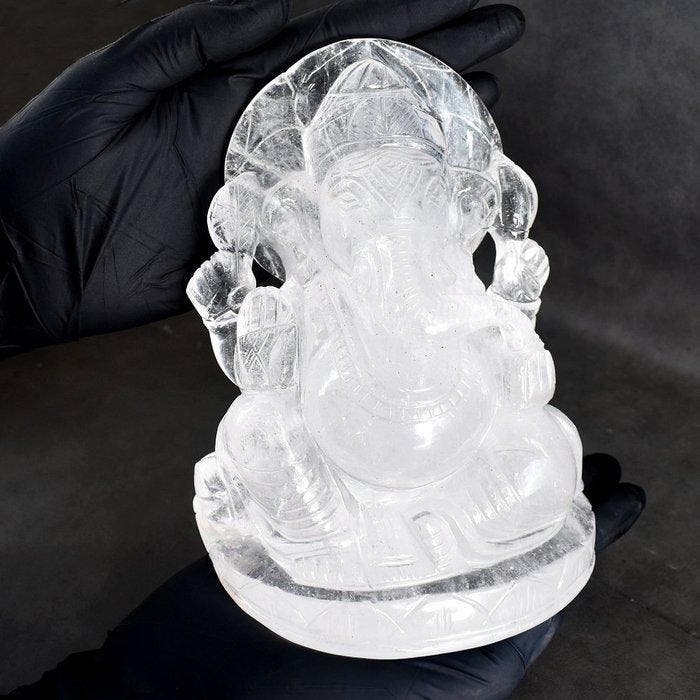 Beeld, Big Genuine Clear Quartz Carved Divine Lord Ganesha, Collections, Minéraux & Fossiles
