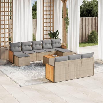 vidaXL 11-delige Tuinset met kussens poly rattan beige, Verzenden, Tuinset