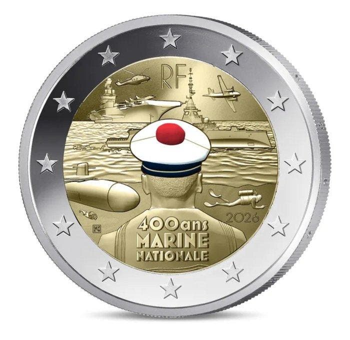 Frankrijk. 2 Euro 2026 Marine Nationale Proof (Zonder, Timbres & Monnaies, Monnaies | Europe | Monnaies non-euro
