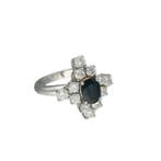 Bague - 18 carats Or blanc Saphir - Diamant