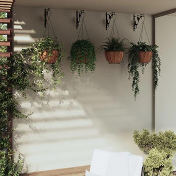vidaXL Hangmandbeugels met plantenbakken 4 st staal zwart, Verzenden