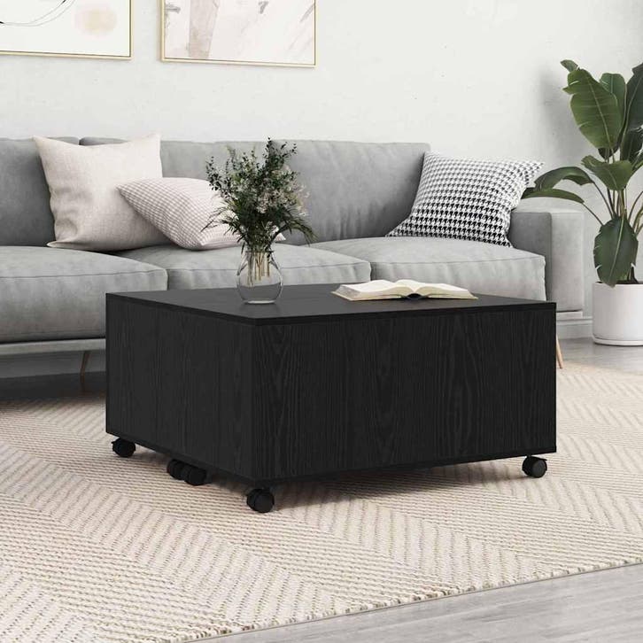 vidaXL Salontafel Zwart Eiken 75 x 75 x 38 cm Bewerkt hout, Huis en Inrichting, Tafels | Salontafels, Nieuw, Verzenden