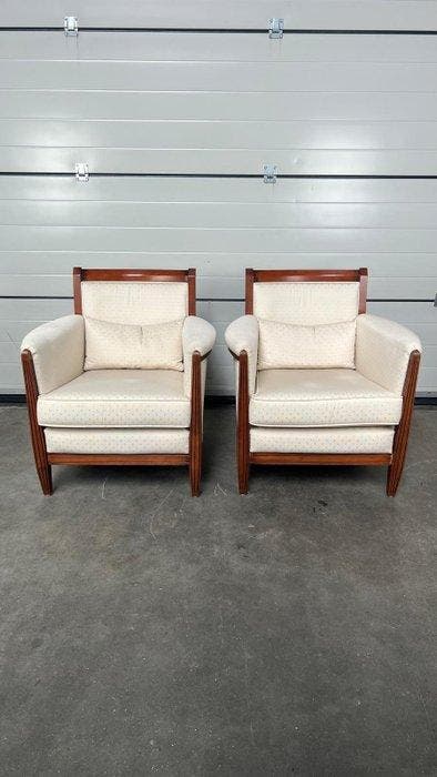 Fauteuil (2) - Hout, Textiel - Art Deco-stijl design, Huis en Inrichting, Overige Huis en Inrichting
