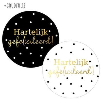 30 Sticker Hartelijk gefeliciteerd - zwart wit - goudfoli..., Verzenden, Nieuw, Sticker