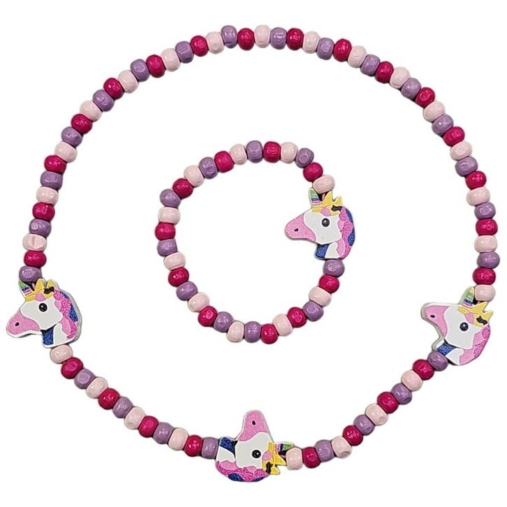 Fako Bijoux - Kinderketting en Armband - Hout - Eenhoorn, Bijoux, Sacs & Beauté, Colliers, Envoi