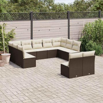 vidaXL 11-delige Loungeset met kussens poly rattan bruin, Verzenden, Loungeset