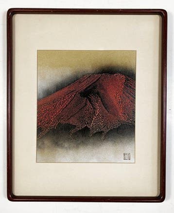 Ise Katagami () PointCarved Art, Akafuji (), Red, Antiek en Kunst