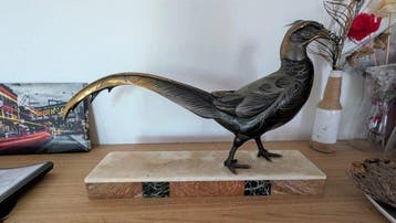 Sculpture, Sculpture animalière — Faisan en métal patiné —