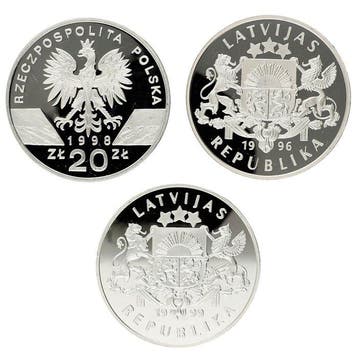 Letland, Polen. 1996/1999 - Proof Animals (3 stuks), incl.