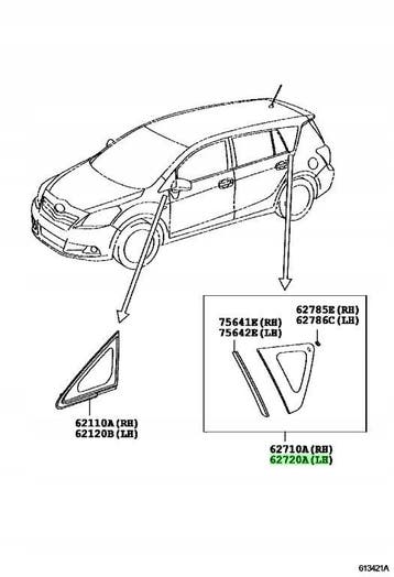 Toyota Corolla Verso achterruit links 62720-0F040 nieuw, Verzenden