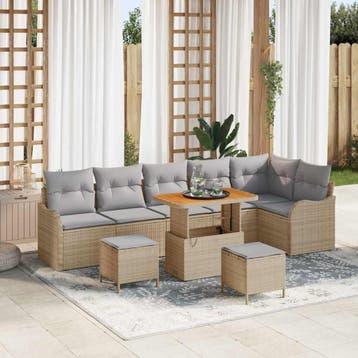 vidaXL Tuinbank Set met kussen met opslag 9 pcs Beige en, Verzenden, Nieuw
