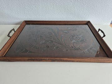Dienblad - Hout, Glas, Messing
