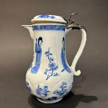 Kan - Porselein, Zilver - Kangxi blauw wit melkkan