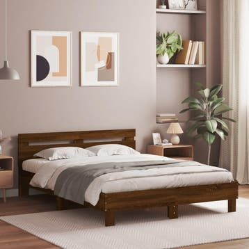 vidaXL Bedframe met hoofdeinde bewerkt hout bruineikenkleur, Huis en Inrichting, Slaapkamer | Bedden, Verzenden, Nieuw