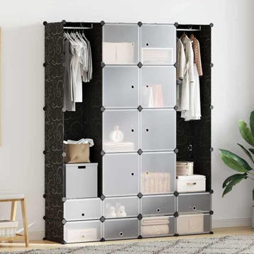 vidaXL Kast modulair met 18 vakken 37x146x180,5 cm zwart en, Verzenden