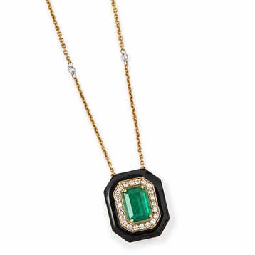 Halsketting - 14 karaat Geel goud - 1.64ct. tw. Smaragd -, Nieuw