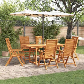 vidaXL Tuin Eettafel Set 7 st Bruin Massief Acacia Hout, Verzenden