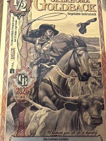 États-Unis. 1/2 Goldback Oklahoma., 1/2000 Oz (.999) (Sans