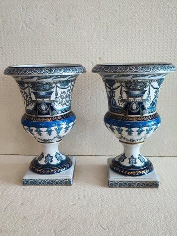 Vase (2) - Céramique - Couple, peint à la main