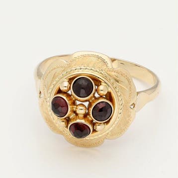 Ring - 14 karaat Geel goud - Granaat, Handtassen en Accessoires, Nieuw