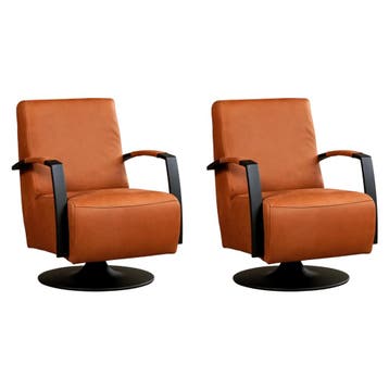 Set van 2 Leren draaifauteuils Mood - Rancho Cognac, Ophalen of Verzenden