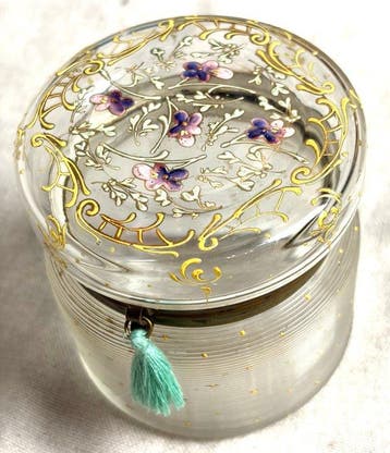 Art Nouveau - Sieradendoos - Glas, Glazuur, Messing -
